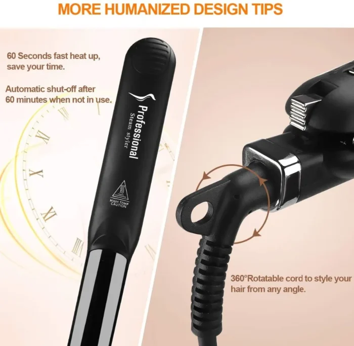 2 in 1 Steam Hair Straightener Professional Hair Iron Adjustable Temperature Fast Heating Hair Straightening Hair Curling Iron - Image 6