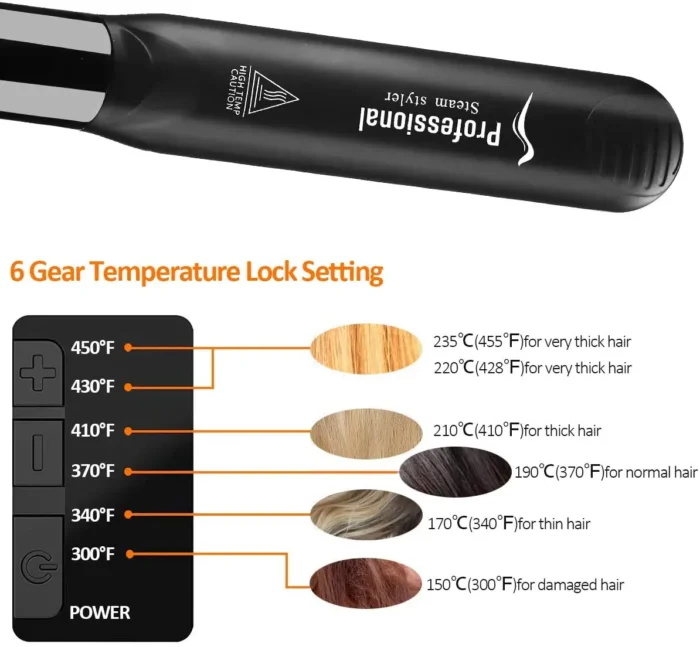 2 in 1 Steam Hair Straightener Professional Hair Iron Adjustable Temperature Fast Heating Hair Straightening Hair Curling Iron - Image 4