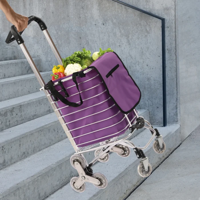 Folding Portable 35L Large Capacity Grocery Cart Shopping Cart Aluminum Alloy Stair Climbing Trolley Cart with Wheels - Image 3