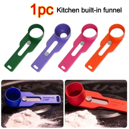 Portable Plastic Kitchen Built-In Funnel No Spill with Long Handle Coffee Spoon Funnel Protein Powder Scoop Kitchen Gadgets