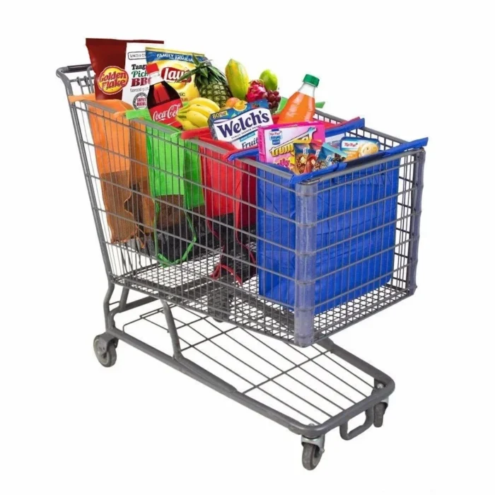4Pcs/set Foldable Cart Trolley Supermarket Shopping Storage Bags Reusable Eco-Friendly Grocery Shop Handbag Nonwovens Tote Bag - Image 2