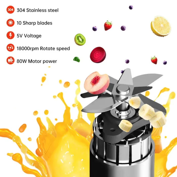 Kitchen Electric Blender 350ml 10 Blades Electric Juicer Rechargeable Shakes and Smoothies Juicer Cup for Travel Picnic - Image 6