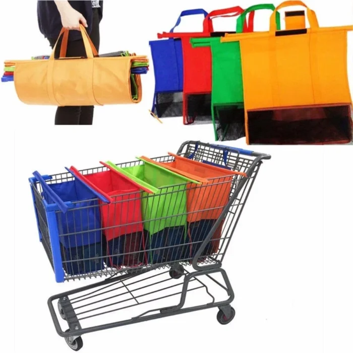 4Pcs/set Foldable Cart Trolley Supermarket Shopping Storage Bags Reusable Eco-Friendly Grocery Shop Handbag Nonwovens Tote Bag - Image 6