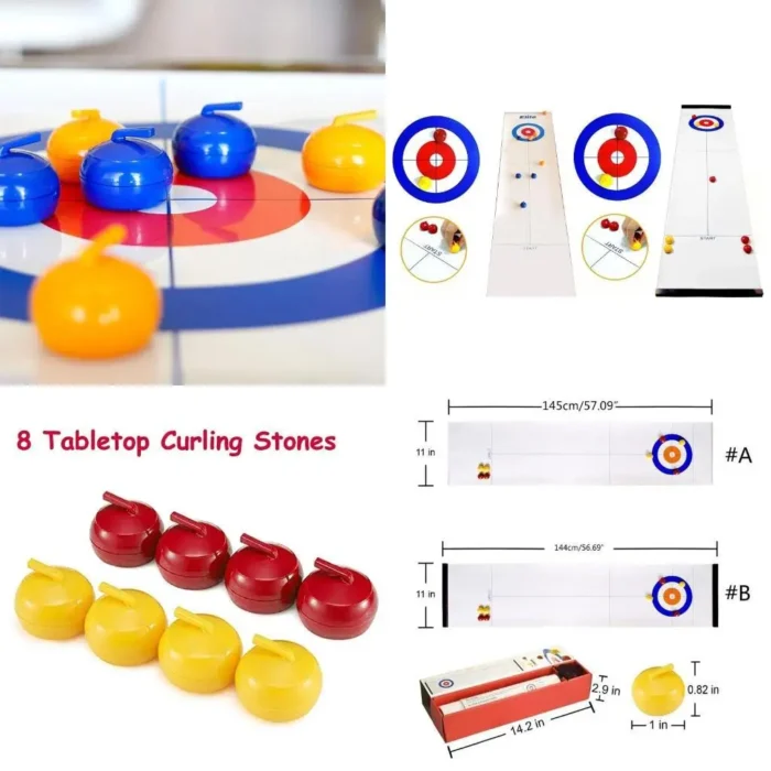 Y1UC Tabletop Curling Game for Kids, Adults & Family Fun Indoor Sports Game Come with Tabletop Curling Stones, Easy to Set Up