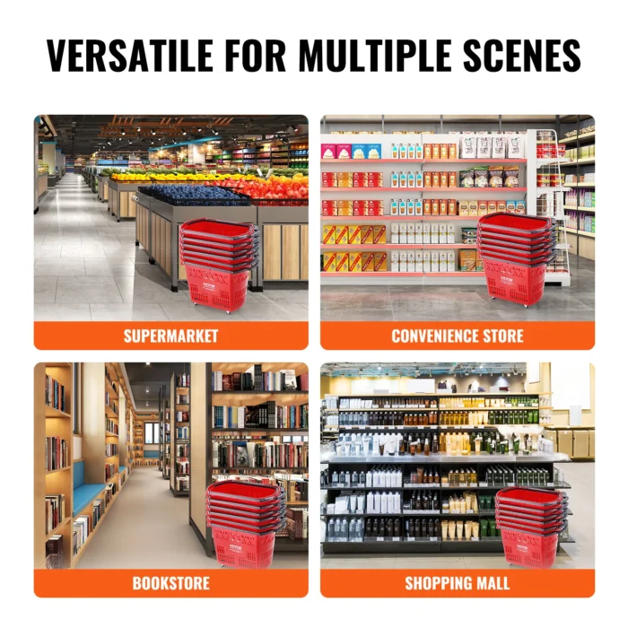 VEVOR 6PCS Shopping Baskets 39L Rolling Shopping Carts with Handles & Wheels Portable for Supermarkets Retail Stores Grocery - Image 3