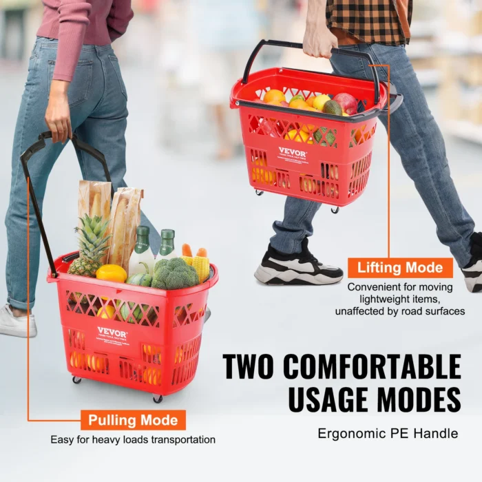 VEVOR 6PCS Shopping Baskets 39L Rolling Shopping Carts with Handles & Wheels Portable for Supermarkets Retail Stores Grocery - Image 6