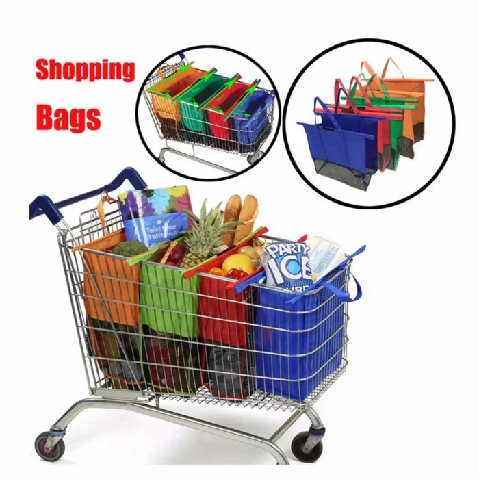 4Pcs/set Foldable Cart Trolley Supermarket Shopping Storage Bags Reusable Eco-Friendly Grocery Shop Handbag Nonwovens Tote Bag - Image 3