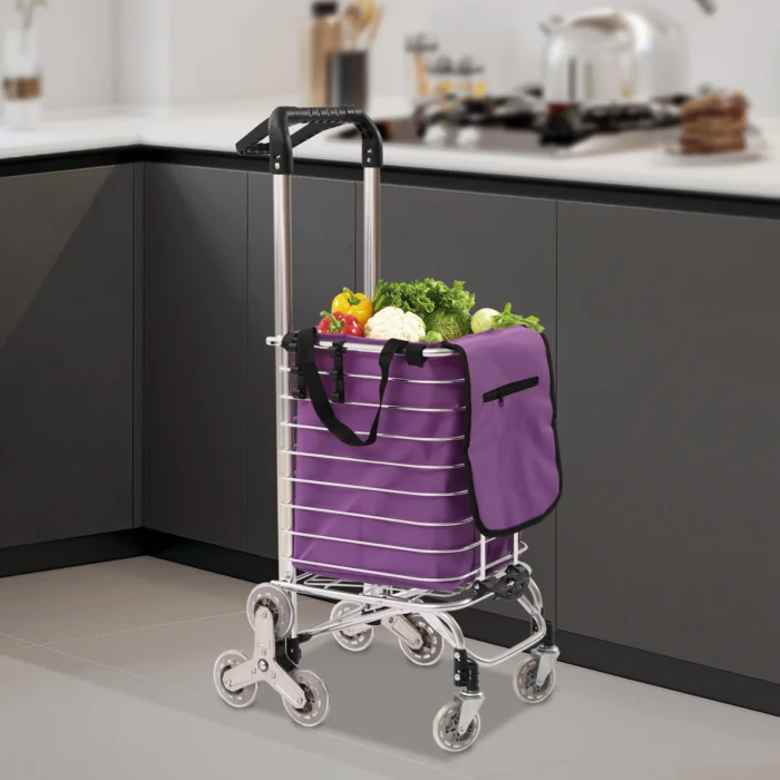 Folding Portable 35L Large Capacity Grocery Cart Shopping Cart Aluminum Alloy Stair Climbing Trolley Cart with Wheels