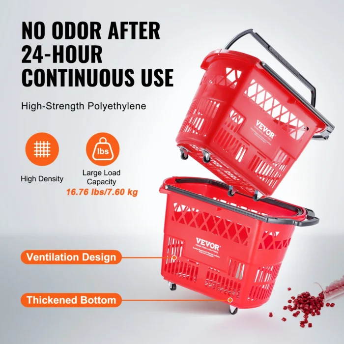 VEVOR 6PCS Shopping Baskets 39L Rolling Shopping Carts with Handles & Wheels Portable for Supermarkets Retail Stores Grocery - Image 5