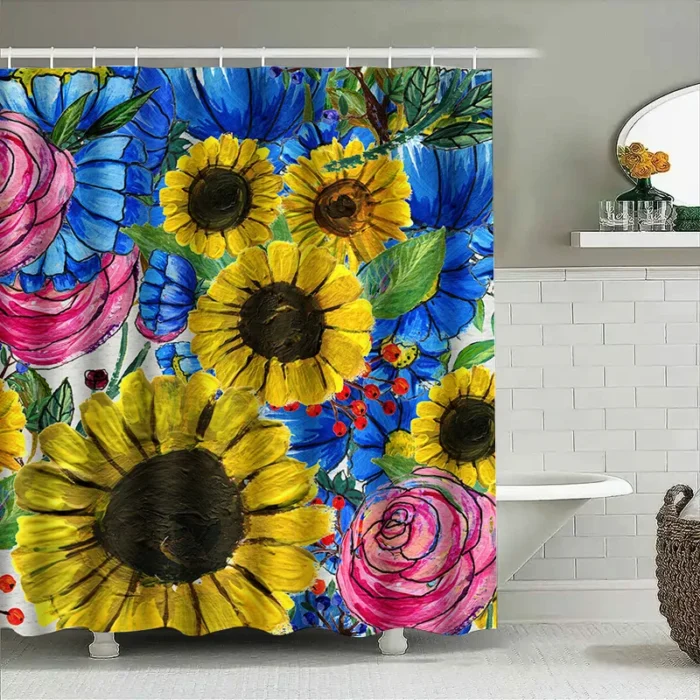 Bright Flowers Waterproof Shower Curtain Home Decor Bathroom Accessory Modern Sunflower Design for Kids Bathrooms Customizable S - Image 2