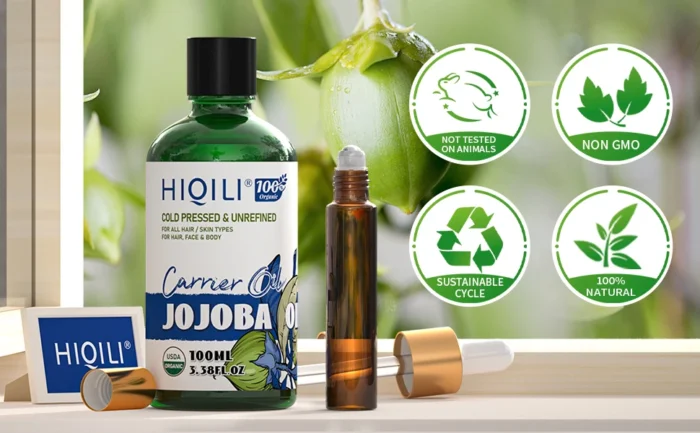 HIQILI Pure Jojoba Carrier Oil,100ML Cold Pressed Unrefined Essential Oils for Mixing, Hair Care, Face, Nails, Massage - Image 7