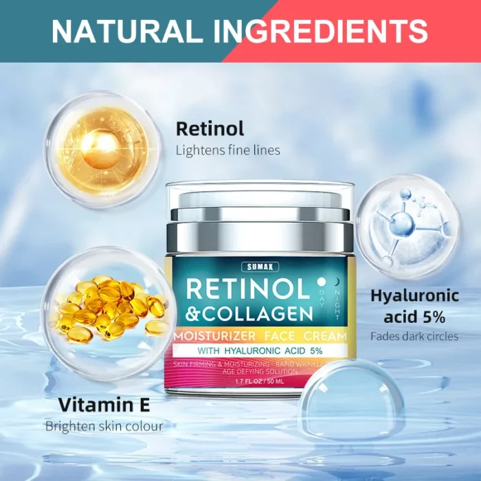 Retinol Anti Aging Face Cream Moisturizing Wrinkle Remover Collagen Hyaluronic Acid Creams Skin Care 50ML - Image 4